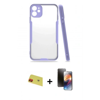 MARSİLYAN™- iPhone 11 Kılıf Atlas Asil Serisi - Siyah 3D Antistatik Mat Seramik Nano Ekran Koruyucu + Rainbow Kamera Lens Koruma Cam - KI