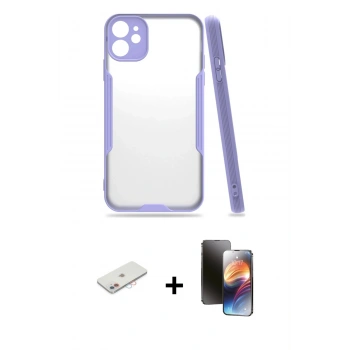 MARSİLYAN™- iPhone 11 Kılıf Atlas Asil Serisi - Siyah 3D Antistatik Mat Seramik Nano Ekran Koruyucu + Renkli Kamera Lens Koruma Cam - PE