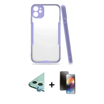 MARSİLYAN™- iPhone 11 Kılıf Atlas Asil Serisi - Siyah 3D Antistatik Mat Seramik Nano Ekran Koruyucu + Raze Metal Kamera Lens - MI