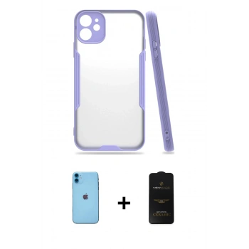 MARSİLYAN™- iPhone 11 Kılıf Atlas Asil Serisi - Siyah 6D Antistatik Mat Seramik Hayalet Nano Ekran Koruyucu + Neon Fosforlu Kamera Lens - MI