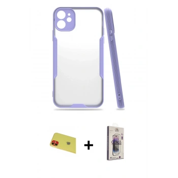 MARSİLYAN™- iPhone 11 Kılıf Atlas Asil Serisi - Siyah Bilvis 3D Cam Ekran Koruyucu + Rainbow Kamera Lens Koruma Cam - KI