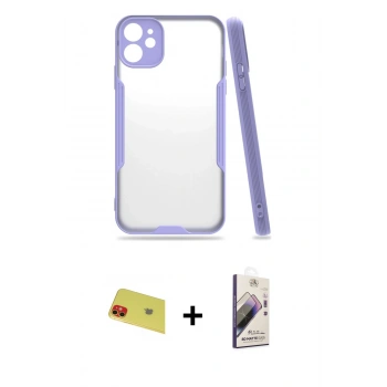 MARSİLYAN™- iPhone 11 Kılıf Atlas Asil Serisi - Siyah Bilvis 3D Mat Cam Ekran Koruyucu + Rainbow Kamera Lens Koruma Cam - KI