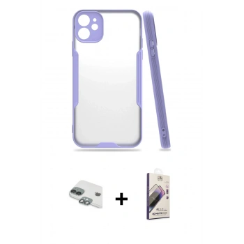 MARSİLYAN™- iPhone 11 Kılıf Atlas Asil Serisi - Siyah Bilvis 3D Mat Cam Ekran Koruyucu + Pers Alüminyum Kamera Lens - YL
