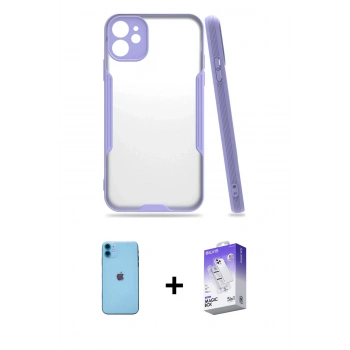 MARSİLYAN™- iPhone 11 Kılıf Atlas Asil Serisi - Siyah Bilvis 5in1 3D Magic Cam Ekran Koruyucu + Neon Fosforlu Kamera Lens - MI