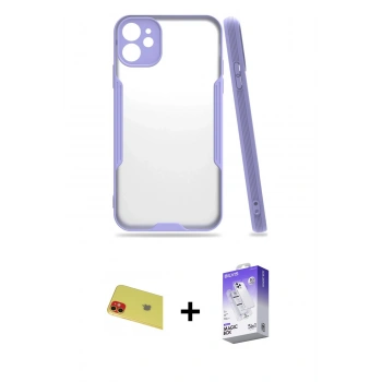MARSİLYAN™- iPhone 11 Kılıf Atlas Asil Serisi - Siyah Bilvis 5in1 3D Magic Cam Ekran Koruyucu + Rainbow Kamera Lens Koruma Cam - KI