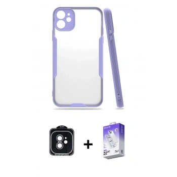 MARSİLYAN™- iPhone 11 Kılıf Atlas Asil Serisi - Siyah Bilvis 5in1 3D Magic Cam Ekran Koruyucu + PVD Metal Kamera Lens - SH