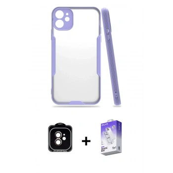 MARSİLYAN™- iPhone 11 Kılıf Atlas Asil Serisi - Siyah Bilvis 5in1 3D Magic Cam Ekran Koruyucu + PVD Metal Kamera Lens - TU