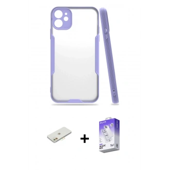 MARSİLYAN™- iPhone 11 Kılıf Atlas Asil Serisi - Siyah Bilvis 5in1 3D Magic Cam Ekran Koruyucu + Renkli Kamera Lens Koruma Cam - TU