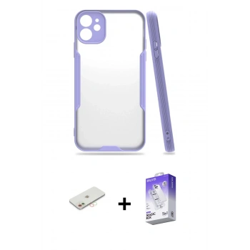 MARSİLYAN™- iPhone 11 Kılıf Atlas Asil Serisi - Siyah Bilvis 5in1 3D Magic Cam Ekran Koruyucu + Renkli Kamera Lens Koruma Cam - YL