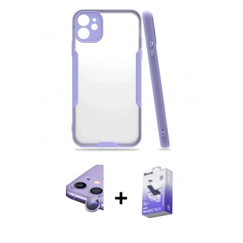 MARSİLYAN™- iPhone 11 Kılıf Atlas Asil Serisi - Siyah Bilvis 5in1 5D Magic Hayalet Cam Ekran Koruyucu + Raze Metal Kamera Lens - MR