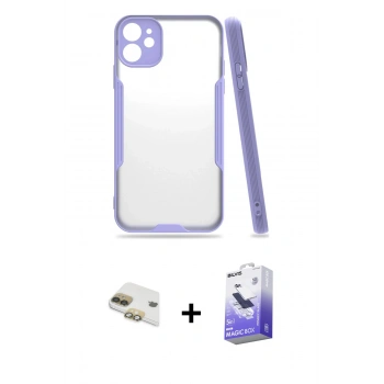 MARSİLYAN™- iPhone 11 Kılıf Atlas Asil Serisi - Siyah Bilvis 5in1 5D Magic Hayalet Cam Ekran Koruyucu + Pers Alüminyum Kamera Lens - GD