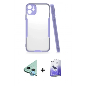 MARSİLYAN™- iPhone 11 Kılıf Atlas Asil Serisi - Siyah Bilvis 5in1 5D Magic Hayalet Cam Ekran Koruyucu + Raze Metal Kamera Lens - MI