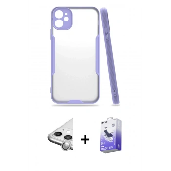 MARSİLYAN™- iPhone 11 Kılıf Atlas Asil Serisi - Siyah Bilvis 5in1 5D Magic Hayalet Cam Ekran Koruyucu + Raze Metal Kamera Lens - GS