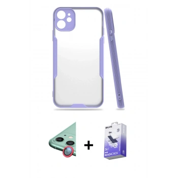 MARSİLYAN™- iPhone 11 Kılıf Atlas Asil Serisi - Siyah Bilvis 5in1 5D Magic Hayalet Cam Ekran Koruyucu + Raze Metal Kamera Lens - KI