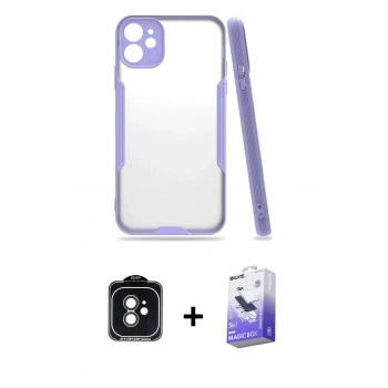 MARSİLYAN™- iPhone 11 Kılıf Atlas Asil Serisi - Siyah Bilvis 5in1 5D Magic Hayalet Cam Ekran Koruyucu + PVD Metal Kamera Lens - SH