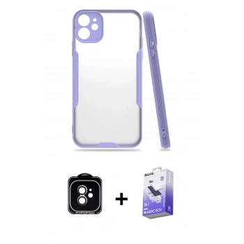 MARSİLYAN™- iPhone 11 Kılıf Atlas Asil Serisi - Siyah Bilvis 5in1 5D Magic Hayalet Cam Ekran Koruyucu + PVD Metal Kamera Lens - TU
