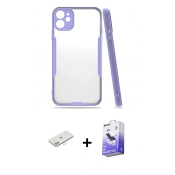 MARSİLYAN™- iPhone 11 Kılıf Atlas Asil Serisi - Siyah Bilvis 5in1 5D Magic Hayalet Cam Ekran Koruyucu + Renkli Kamera Lens Koruma Cam - YL