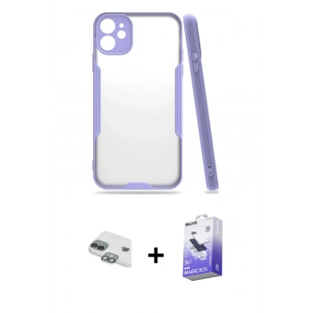 MARSİLYAN™- iPhone 11 Kılıf Atlas Asil Serisi - Siyah Bilvis 5in1 5D Magic Hayalet Cam Ekran Koruyucu + Pers Alüminyum Kamera Lens - YL