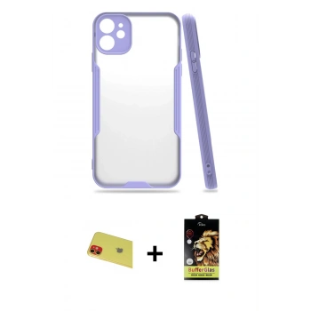 MARSİLYAN™- iPhone 11 Kılıf Atlas Asil Serisi - Siyah Buffer Cam Ekran Koruyucu + Rainbow Kamera Lens Koruma Cam - KI