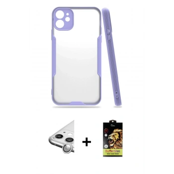 MARSİLYAN™- iPhone 11 Kılıf Atlas Asil Serisi - Siyah Buffer Cam Ekran Koruyucu + Raze Metal Kamera Lens - GS