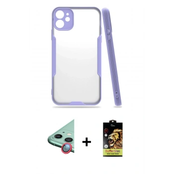MARSİLYAN™- iPhone 11 Kılıf Atlas Asil Serisi - Siyah Buffer Cam Ekran Koruyucu + Raze Metal Kamera Lens - KI