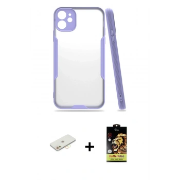 MARSİLYAN™- iPhone 11 Kılıf Atlas Asil Serisi - Siyah Buffer Cam Ekran Koruyucu + Renkli Kamera Lens Koruma Cam - SI