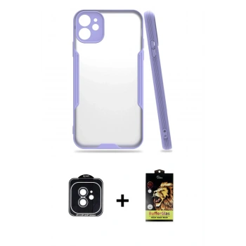MARSİLYAN™- iPhone 11 Kılıf Atlas Asil Serisi - Siyah Buffer Cam Ekran Koruyucu + PVD Metal Kamera Lens - SH