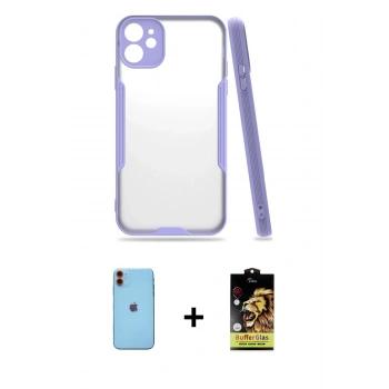 MARSİLYAN™- iPhone 11 Kılıf Atlas Asil Serisi - Siyah Buffer Cam Ekran Koruyucu + Neon Fosforlu Kamera Lens - TU
