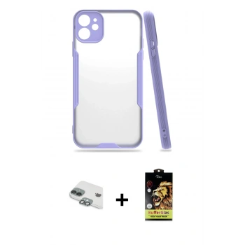 MARSİLYAN™- iPhone 11 Kılıf Atlas Asil Serisi - Siyah Buffer Cam Ekran Koruyucu + Pers Alüminyum Kamera Lens - YL