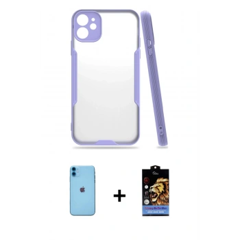 MARSİLYAN™- iPhone 11 Kılıf Atlas Asil Serisi - Siyah Buffer Hayalet Cam Ekran Koruyucu + Neon Fosforlu Kamera Lens - MI