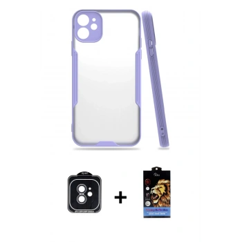 MARSİLYAN™- iPhone 11 Kılıf Atlas Asil Serisi - Siyah Buffer Hayalet Cam Ekran Koruyucu + PVD Metal Kamera Lens - SH