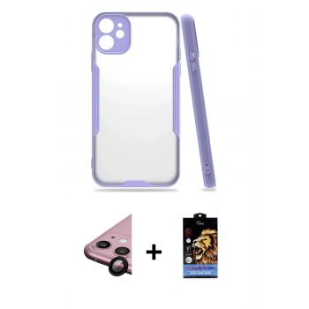 MARSİLYAN™- iPhone 11 Kılıf Atlas Asil Serisi - Siyah Buffer Hayalet Cam Ekran Koruyucu + Raze Metal Kamera Lens - SH