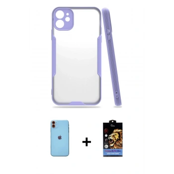 MARSİLYAN™- iPhone 11 Kılıf Atlas Asil Serisi - Siyah Buffer Hayalet Cam Ekran Koruyucu + Neon Fosforlu Kamera Lens - TU