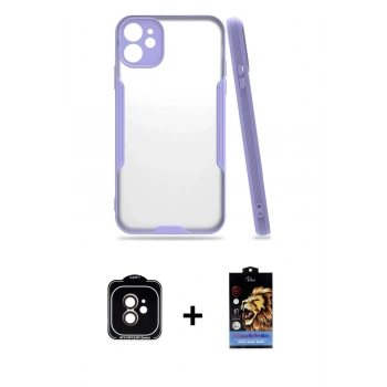 MARSİLYAN™- iPhone 11 Kılıf Atlas Asil Serisi - Siyah Buffer Hayalet Cam Ekran Koruyucu + PVD Metal Kamera Lens - TU