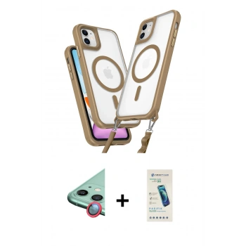 MARSİLYAN™- iPhone 11 Kılıf Atlas Doku Koleksiyonu - Şeffaf Pasifik Cam Ekran Koruyucu + Raze Metal Kamera Lens - KI