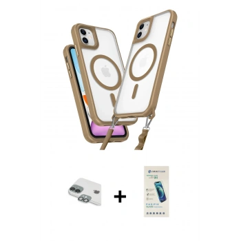 MARSİLYAN™- iPhone 11 Kılıf Atlas Doku Koleksiyonu - Şeffaf Pasifik Cam Ekran Koruyucu + Pers Alüminyum Kamera Lens - YL