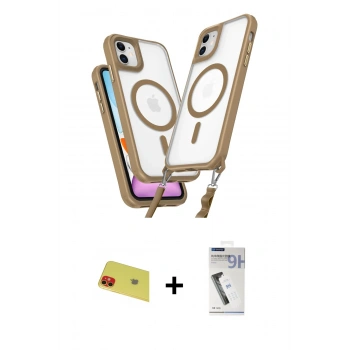 MARSİLYAN™- iPhone 11 Kılıf Atlas Doku Koleksiyonu - Şeffaf Uv Polymer Nano Ekran Koruyucu + Rainbow Kamera Lens Koruma Cam - KI
