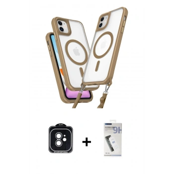 MARSİLYAN™- iPhone 11 Kılıf Atlas Doku Koleksiyonu - Şeffaf Uv Polymer Nano Ekran Koruyucu + PVD Metal Kamera Lens - SH