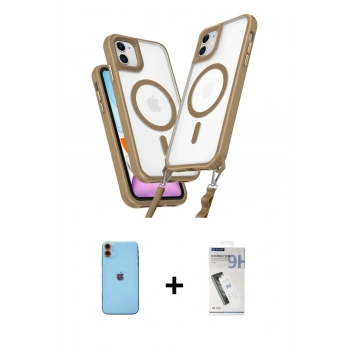 MARSİLYAN™- iPhone 11 Kılıf Atlas Doku Koleksiyonu - Şeffaf Uv Polymer Nano Ekran Koruyucu + Neon Fosforlu Kamera Lens - TU
