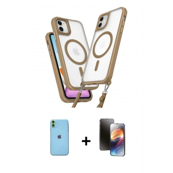 MARSİLYAN™- iPhone 11 Kılıf Atlas Doku Koleksiyonu - Siyah 3D Antistatik Mat Seramik Nano Ekran Koruyucu + Neon Fosforlu Kamera Lens - YL