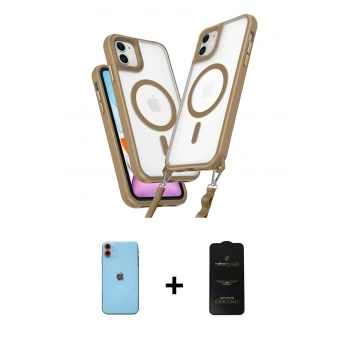 MARSİLYAN™- iPhone 11 Kılıf Atlas Doku Koleksiyonu - Siyah 6D Antistatik Mat Seramik Hayalet Nano Ekran Koruyucu + Neon Fosforlu Kamera Lens - TU