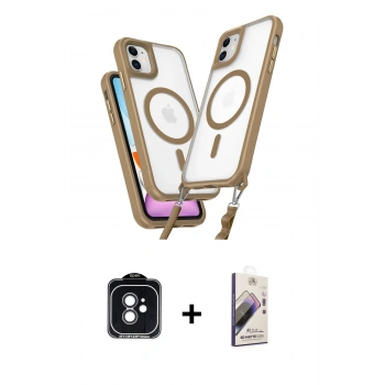 MARSİLYAN™- iPhone 11 Kılıf Atlas Doku Koleksiyonu - Siyah Bilvis 3D Mat Cam Ekran Koruyucu + PVD Metal Kamera Lens - SH