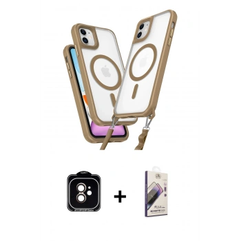 MARSİLYAN™- iPhone 11 Kılıf Atlas Doku Koleksiyonu - Siyah Bilvis 3D Mat Cam Ekran Koruyucu + PVD Metal Kamera Lens - TU