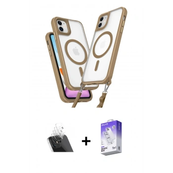 MARSİLYAN™- iPhone 11 Kılıf Atlas Doku Koleksiyonu - Siyah Bilvis 5in1 3D Magic Cam Ekran Koruyucu + Kamera Lens Koruma Cam - SF