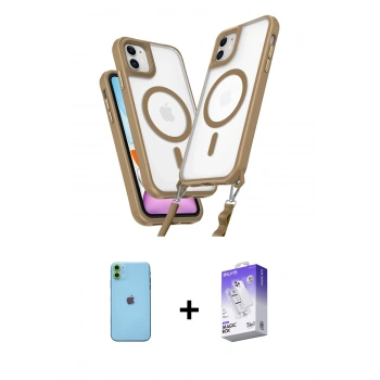 MARSİLYAN™- iPhone 11 Kılıf Atlas Doku Koleksiyonu - Siyah Bilvis 5in1 3D Magic Cam Ekran Koruyucu + Neon Fosforlu Kamera Lens - YL