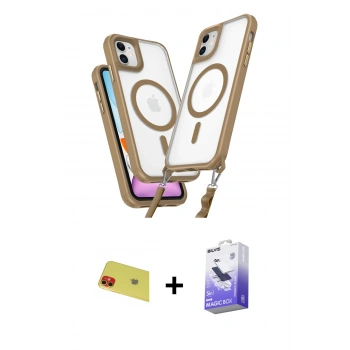 MARSİLYAN™- iPhone 11 Kılıf Atlas Doku Koleksiyonu - Siyah Bilvis 5in1 5D Magic Hayalet Cam Ekran Koruyucu + Rainbow Kamera Lens Koruma Cam - KI