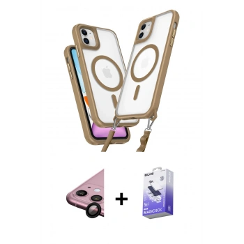 MARSİLYAN™- iPhone 11 Kılıf Atlas Doku Koleksiyonu - Siyah Bilvis 5in1 5D Magic Hayalet Cam Ekran Koruyucu + Raze Metal Kamera Lens - SH