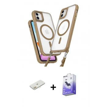 MARSİLYAN™- iPhone 11 Kılıf Atlas Doku Koleksiyonu - Siyah Bilvis 5in1 5D Magic Hayalet Cam Ekran Koruyucu + Renkli Kamera Lens Koruma Cam - TU