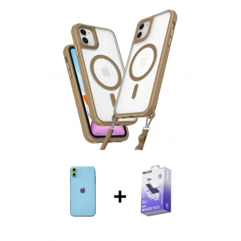 MARSİLYAN™- iPhone 11 Kılıf Atlas Doku Koleksiyonu - Siyah Bilvis 5in1 5D Magic Hayalet Cam Ekran Koruyucu + Neon Fosforlu Kamera Lens - YL