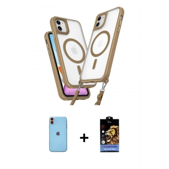 MARSİLYAN™- iPhone 11 Kılıf Atlas Doku Koleksiyonu - Siyah Buffer Hayalet Cam Ekran Koruyucu + Neon Fosforlu Kamera Lens - TU